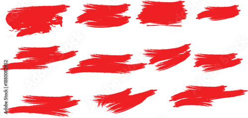 Red Charcoal Brush Stroke Textures Set for Artistic Design. colorful brush set. hand drawn brush doodle set.