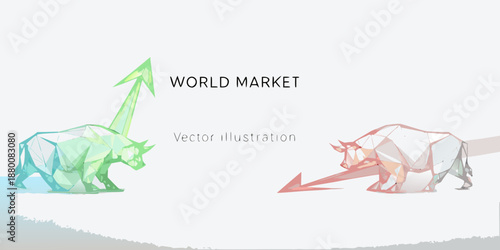 Bear and bull market illustration with upward and downward arrows
