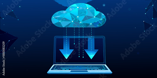 Data transfer from cloud storage to a laptop via download arrows