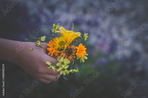 hand with flowers, colorful image