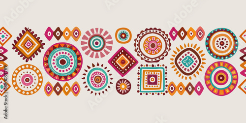Colorful geometric pattern a seamless border with ethnic and tribal motifs