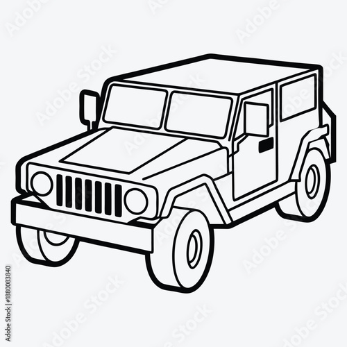 Military Humvee line art White background illustration Generative Ai 