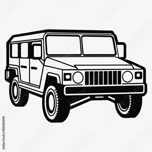 Military Humvee line art White background illustration Generative Ai 