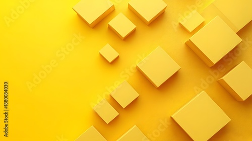 3D render of overlapping yellow cubes on a solid yellow background.