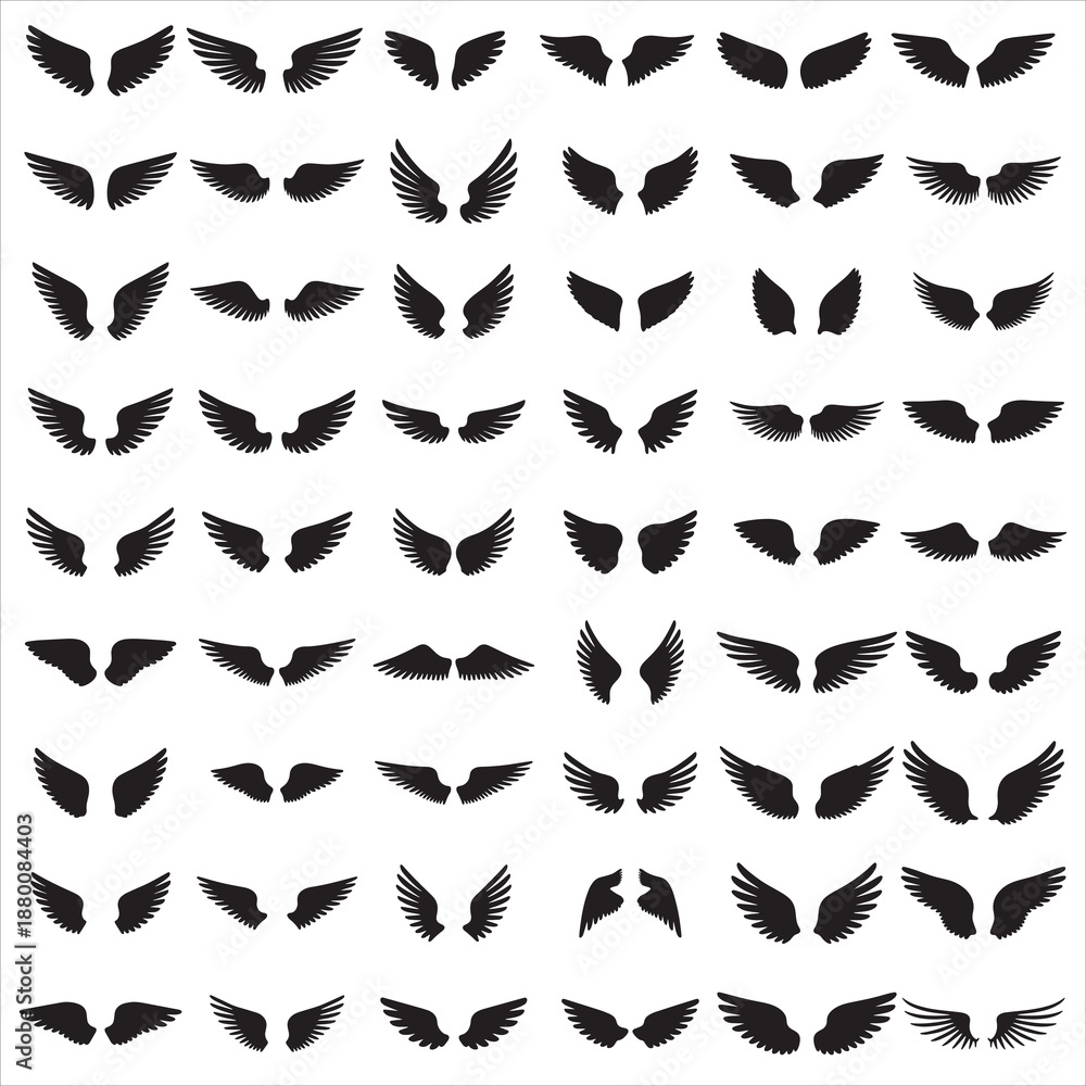 Fototapeta premium Massive Wings Silhouette Bundle with Angel and Bird Wing Styles