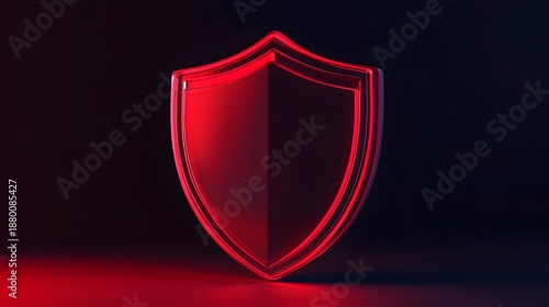 Free Download 3D render of a sleek, glossy red shield isolated on a dark, reflective surface. - GFXLoad