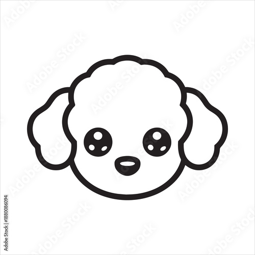 Kawaii Poodle Dog Face Silhouette with Cute Sparkling Eyes