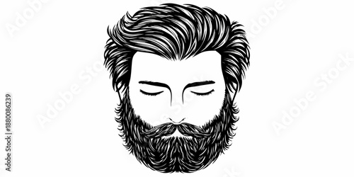 Detailed illustration of a man s face with a beard and styled hair