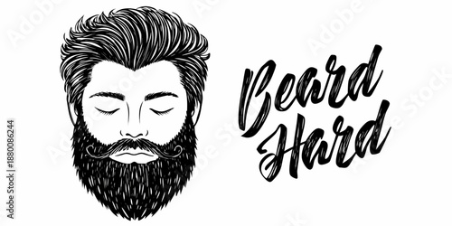Stylized illustration of a man with a full beard and mustache design