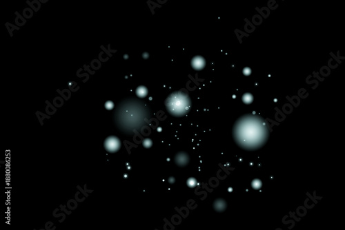 White glowing particle bubbles PNG, floating light orbs and sparkling dust effect, clean luminous overlay isolated on transparent background