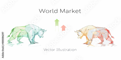 Geometric bull and bear illustration representing market trends and financial investment