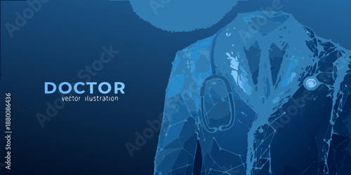 A digital illustration of a doctor with a stethoscope in shades of blue