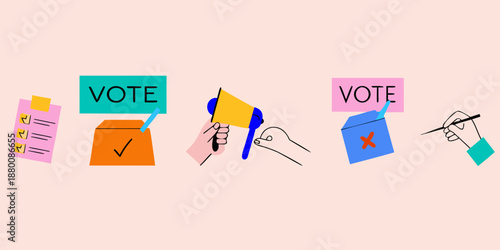 voting and election icons including ballot box megaphone
