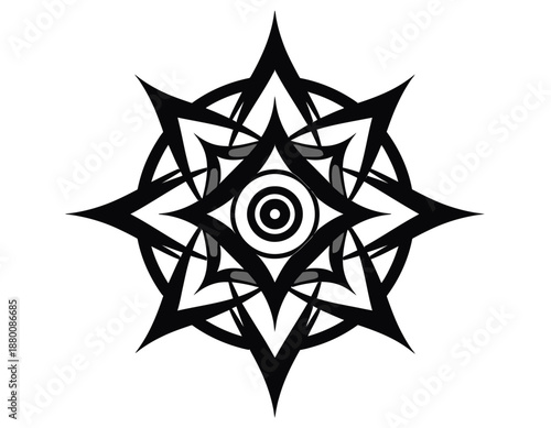 Sacred Eye Star Geometry Symbol in Black Abstract Style Representing Awareness, Insight, Protection, and Spiritual Knowledge