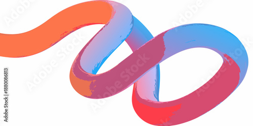 Colorful abstract ribbon twist with blue red and pink hues on white background