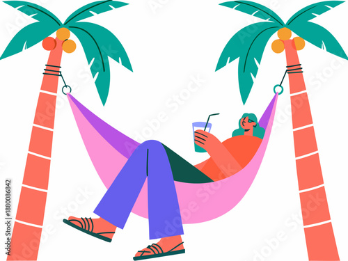 Relaxing in a hammock between palm trees enjoying a peaceful tropical getaway