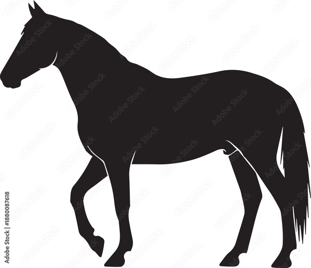 Fototapeta premium a black silhouette of a horse standing on a white background