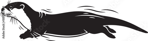 a black and white drawing of an otter running quickly to the left