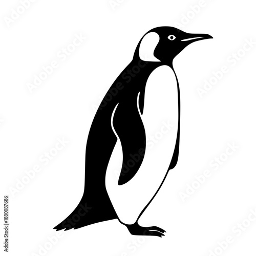 A black and white illustration of a penguin standing on a transparent background