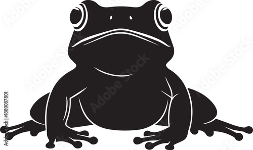 a black silhouette of a frog sitting on a white background