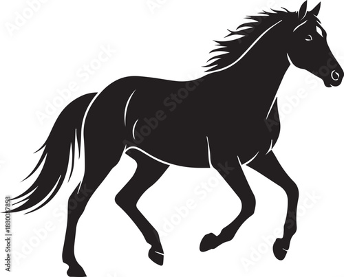 black horse silhouette running with flowing mane and tail
