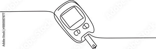 Continuous one line drawing of glucometer. Blood glucose test. one line Art icon drawing vector