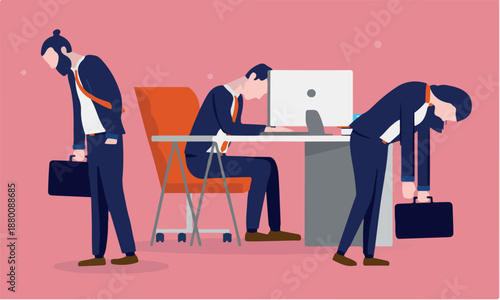 Unhappy workers - Employees feeling sad, tired and overworked in office. Vector illustration
