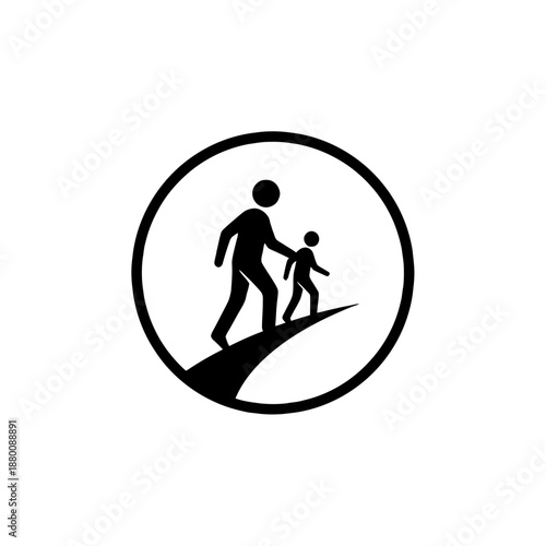 Hiking Adventure Circle Icon Representing Outdoor Activity, Travel Exploration, Nature Journey, and Healthy Lifestyle