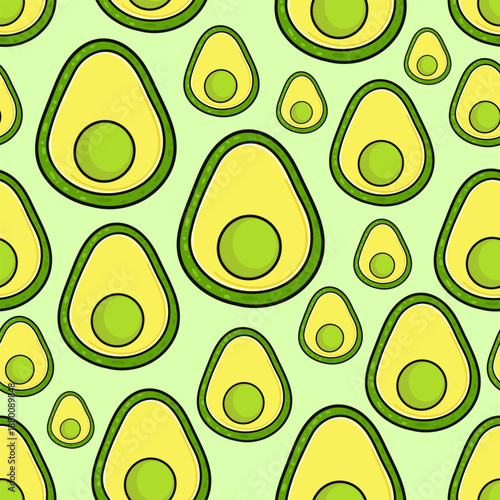 Avocado halves creating a seamless cartoon pattern background
