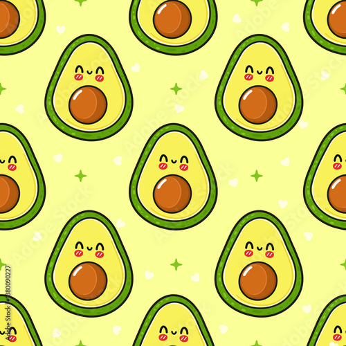 Cute avocado cartoon characters creating seamless pattern