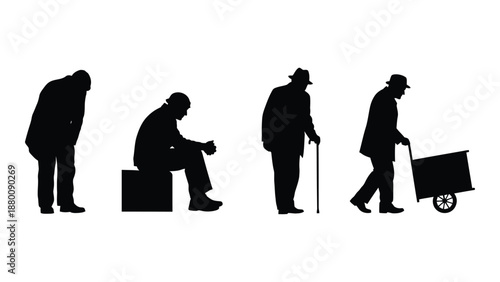 silhouette of a man going through various stages of life and struggle