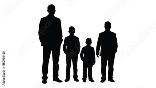 Silhouettes of a family father son and grandfather standing closely together