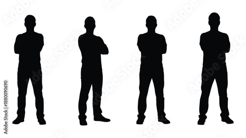 Four silhouetted figures standing with arms crossed displaying a sense of uniformity and strength