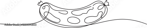 Boiled sausage continuous line drawing. One line art of meat products, sausage with fat, semi-finished product. one line Art icon drawing vector