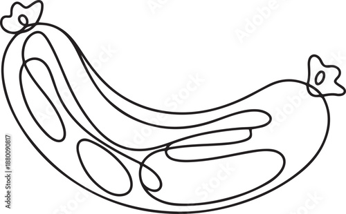 Boiled sausage continuous line drawing. One line art of meat products, sausage with fat, semi-finished product. one line Art icon drawing vector