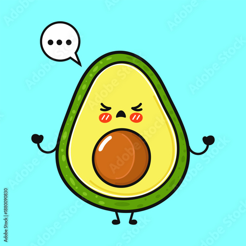Avocado cartoon feeling frustrated and angry with speech bubble