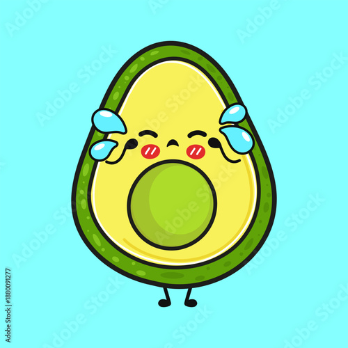 Cute kawaii crying avocado character illustration experiencing sadness