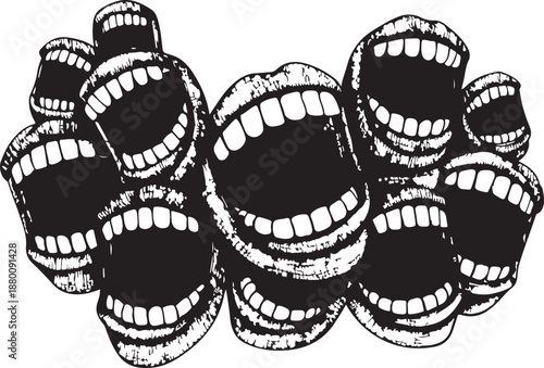 Cartoon mouths with hearts in mouths saying please shut up