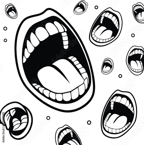 Cartoon mouths screaming in shock and surprise