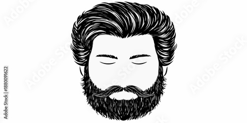 A stylish monochrome illustration of a man with a beard and wavy hair