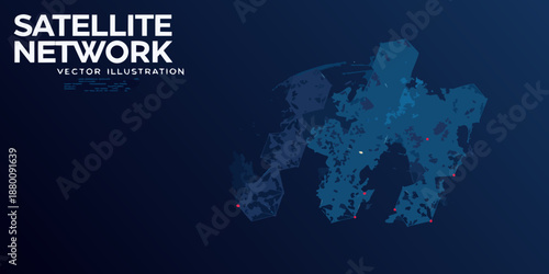 Abstract satellite network illustration with global connections and data flow visualization
