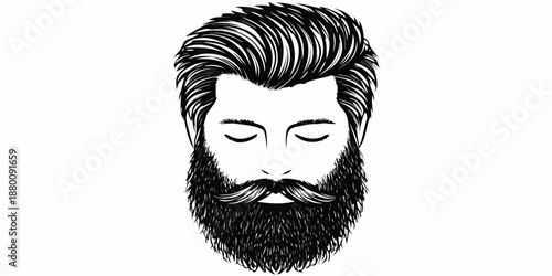 Stylish man with a full beard and textured hair a monochrome illustration