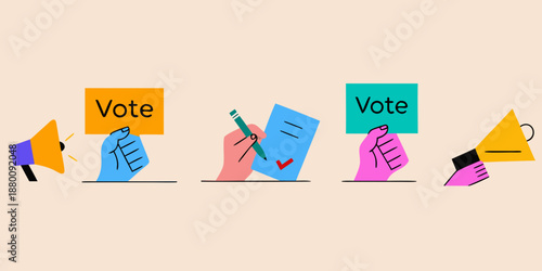 Illustration depicting voting rights ballots and civic engagement with abstract design