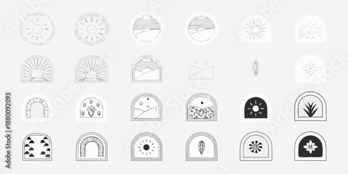 a collection of various black and white arched window designs