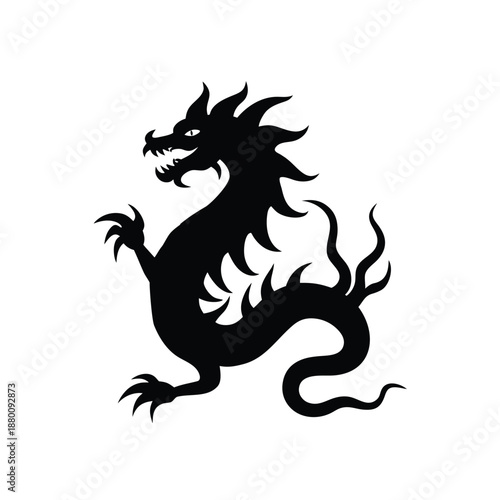 Ancient Greek mythology hydra silhouette on white background, multi-headed serpent monster vector illustration for fantasy and legendary beast designs.