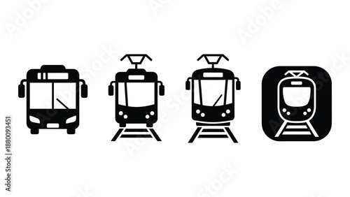 Black and white illustrations of various tram and train vehicle designs