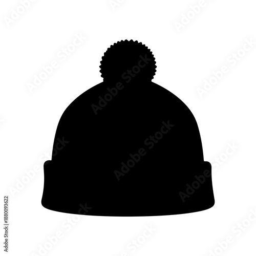 Winter beanie hat with pom-pom silhouette icon for cold weather apparel branding