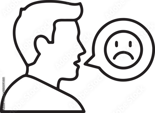 Conceptual graphic of an individual speaking, representing the vocal communication of unhappiness, disappointment, or a negative sentiment