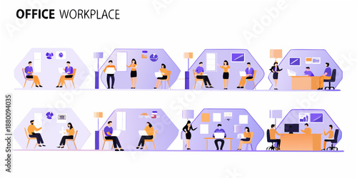 Modern office spaces and people working collaboratively in a vibrant environment