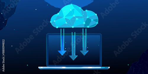 Digital cloud connecting to a laptop data transfer concept illustration